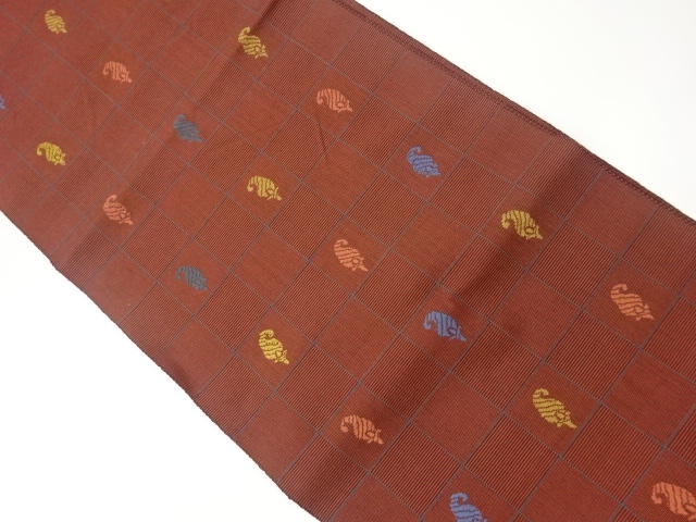JAPANESE KIMONO / VINTAGE NAGOYA OBI / WOVEN GRID & ABSTRACT PATTERN